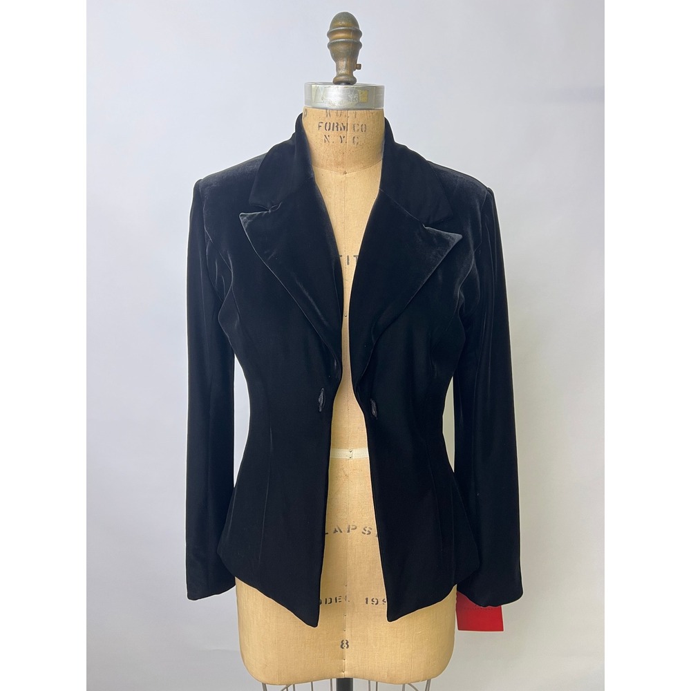 JS Collections Black Velvet Single Button Blazer Jacket NWT Size 6 854007